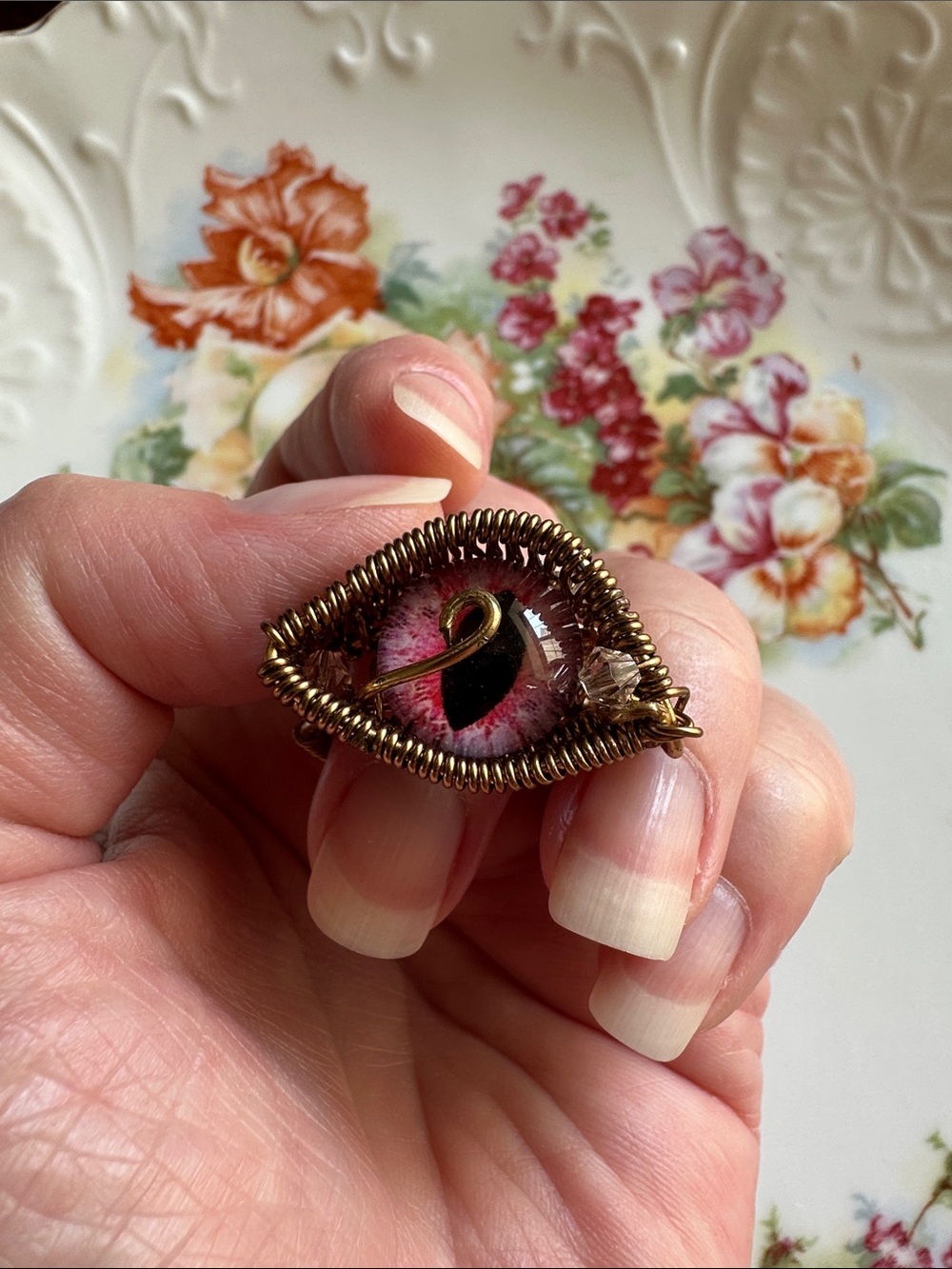 Handcrafted Pink Eye Wire-Wrapped Pendant - Women Jewelry